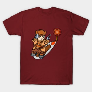 Cartoon Cowboy play dart brown color T-Shirt
